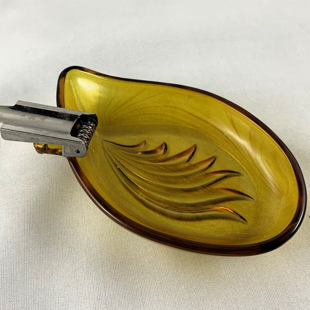 BRAND NEW Original 1952 Vintage Antique Chaperone Cigarette Ashtray, Amber Glass